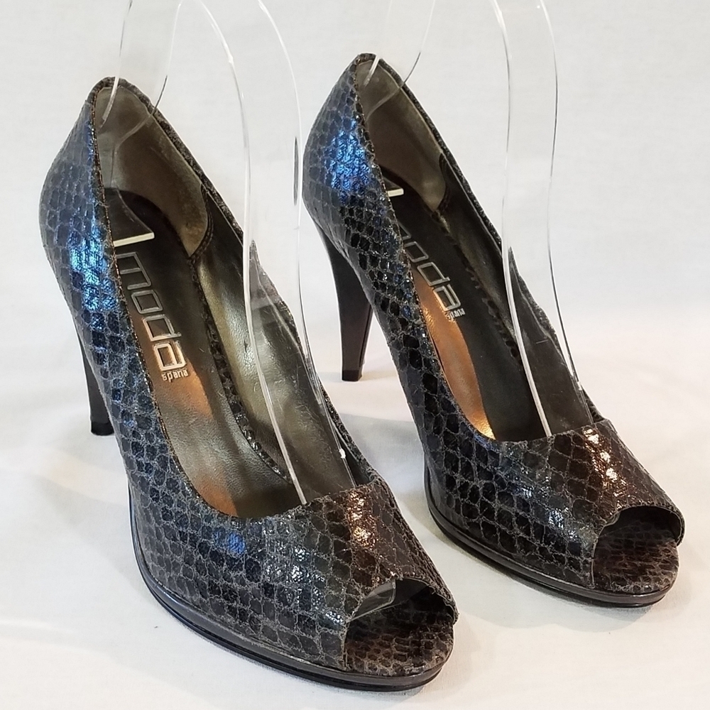 MODA Spana Snake-Look Leather Peep-Toe Heels - Picture 2 of 7